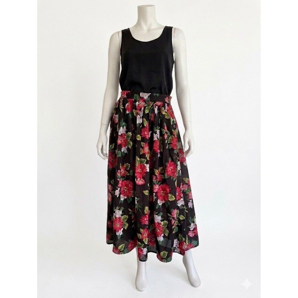 Perfect Condition Lizsport Red Floral Print Maxi Skirt Size 12 Cottagecore